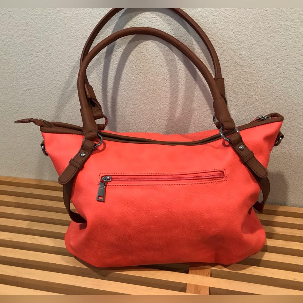 Coral and Brown Satchel